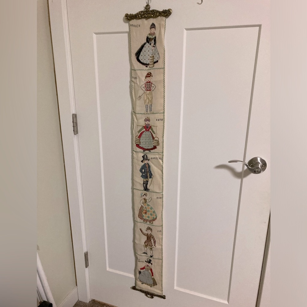 Vintage Danish cross stitch wall hanging